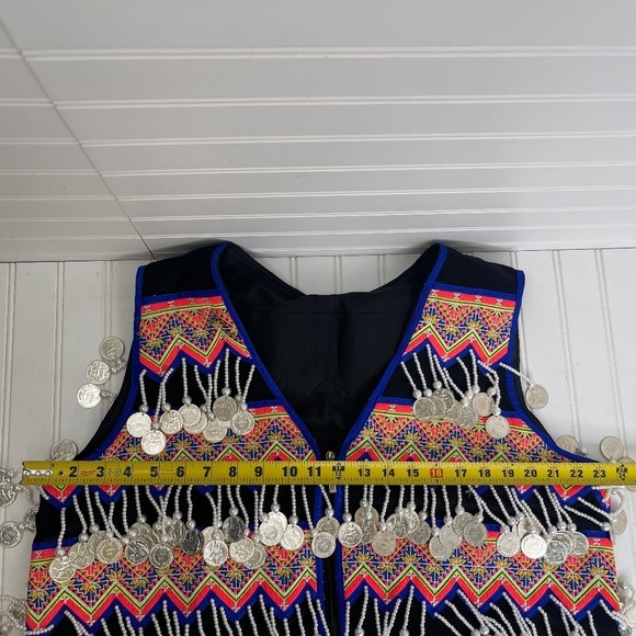 Blue Trim Hmong Men Nplai Coin Vest 48 - Picture 5 of 7